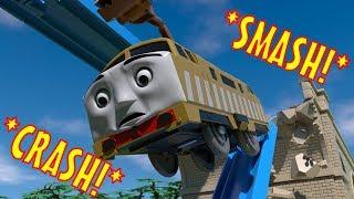TOMICA Thomas and Friends Slow Motion Crashes: Diesel 10 FALLS off the Viaduct!