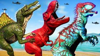 4 T-Rex vs 4 I-Rex, Spinosaurus, Giganotosaurus - Jurassic World Evolution Mods Dinosaurs Fighting