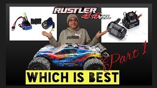 Hobbywing MAX10 EZRUN-3652SL-4000KV Install into Traxxas Rustler 4x4 and comparison with stock.