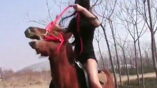 crazy cute girl riding Pony 