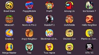 Ice Scream 7,Poppy Playtime,FNAF 9,Noob Vs Pro 2,Blockman Go,My Talking Tom