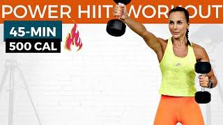 45-MIN POWER FAT-BURN HIIT STRENGTH WORKOUT (HIIT cardio, total body sculpt, upper body focus + abs)