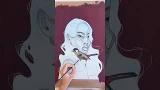 Burgundy + sky blue  #art #painting #drawing #artist #watercolorpainting #birds #watercolor