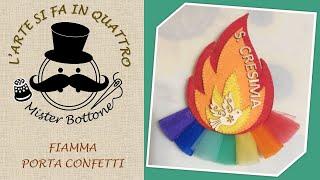 Idea per confezionare confetti CRESIMA fai da te | fiamma in feltro con decori in legno