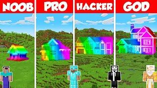 Rainbow House Build Battle Challenge - Noob vs Pro vs Hacker vs God - Minecraft Animation