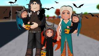 MY TWIN BABIES FIRST TIME TRICK OR TREATING FOR HALLOWEEN | Bloxburg Family