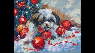 Acrylic Painting Tutorial Muffin's First Christmas with Ginger Cook #ChristmasPuppyPainting