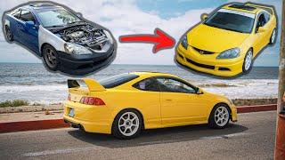 Transforming a 2006 Acura RSX Type S in 38 minutes! | Gloss Yellow Vinyl Frog Wrap