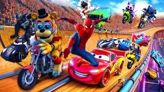 GTAV SPIDER - MAN 2️, FIVE NIGHTS AT SONIC, CATNAP, LUFFY, FAZBEAR, PANDA Join in Epic Stunt Racing