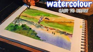 Watercolor painting idea| Easy Scenery drawing