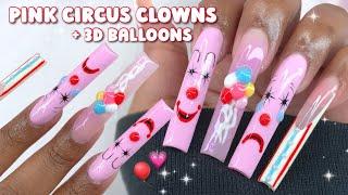 PINK CIRCUS CLOWN NAILS! 3D BALLON NAIL ART   | BEGINNER POLYGEL APPLICATION