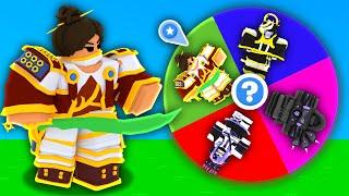 spin the RANDOM wheel of SKINS in Roblox Bedwars..