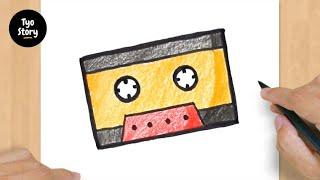 #714 How to Draw a Cassette - Easy Drawing Tutorial