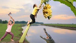Harvest 100kg of Banana & Goes to market Sell | Harvesting Jackfruit on a tree 1000 meters high