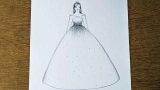 Easy Barbie Doll Drawing || Barbie Drawing || How to Draw a Barbie With Beautiful Dress || Drawing