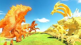 Team Orange + Thermo Godzilla vs King Ghidorah + Team Yellow - Animal Revolt Battle Simulator