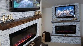 DIY ELECTRIC FIREPLACE WITH MANTLE AND TILES ON A BUDGET | WALK THROUGH | HOME DECOR INSPIRATION