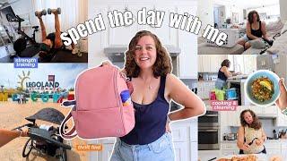 spend the day with me as a mom of 2 (cleaning, cooking, strength training, + thrift find!)