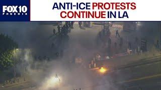 Tear gas fired amid ongoing anti-ICE protests in Los Angeles | FOX 10 Phoenix