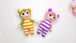 How to crochet a little doll in a striped suitAmigurumi doll