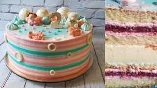 ТОРТ КЛУБНИЧНЫЙ ПЛОМБИР//ПОЛОСАТЫЙ ТОРТ//STRAWBERRY ICE CREAM CAKE//STRIPED CAKE//