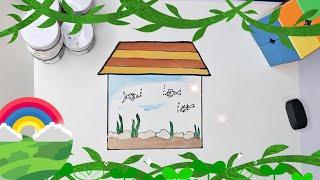 Fish aquarium drawing // Easy fish tank draw step by step for beginners #drawing #fish #color