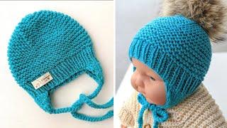 Knit Newborn Baby Cap (Beanie) with Earflaps