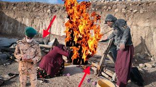 **Hajar's tent was caught in fire! (The thief ran away!)**