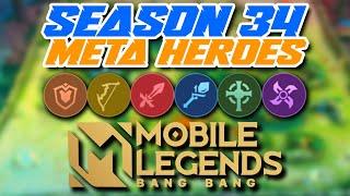 BEST HEROES IN MOBILE LEGENDS SEASON 34 || META HEROES FOR RANKING UP