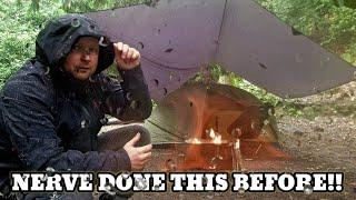Solo tent camping in RAIN. ( TENT AND TARP CAMPING )