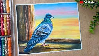 Pigeon Bird Drawing with Oil Pastels - Step by Step for Beginners ️