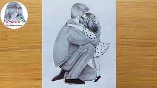 Father & Daughter️ heart touching drawing || How to draw father and daughter - step by step