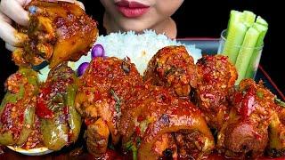 SPICY FOOD||SPICY PORK LEG CURRY & SPICY EGGPLANTS WHITE RICE * MUKBANG SOUNDS *