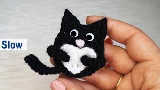 Crochet Cat with Heart Pocket Hug / How to crochet a cat applique easy pattern for beginners