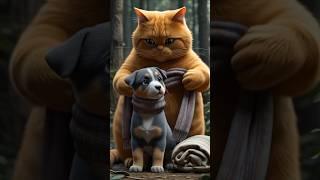 The Inseparable Orange Cat and Grey Dog #cat #catresque #cutecat #ai