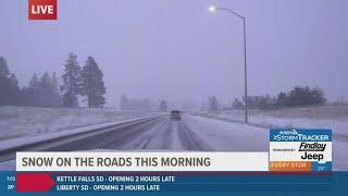 Snow slows drive on I-90 in Spokane, Coeur d'Alene