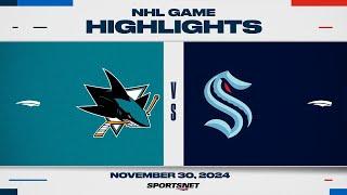 NHL Highlights | Sharks vs. Kraken - November 30, 2024