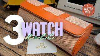 Take 'em with you! Leather & Canvas 3-Watch Roll from Mozsly