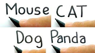 VERY EASY , compilation animal part 1 , How to turn words MOUSE , CAT , DOG , PANDA into cartoon