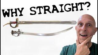 Why were STRAIGHT SWORDS chosen in places where CURVED SWORDS were more normal?