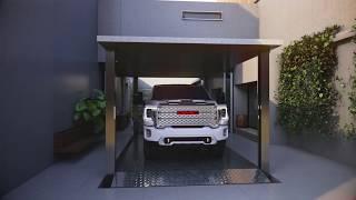 Hidden car elevator garage concept 3D animation