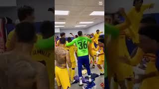 Joan Laporta celebrates with the Barcelona players  (via @fcbarcelona) #shorts