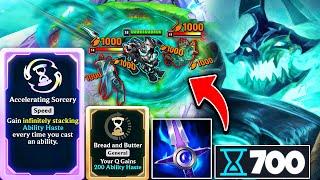 When Hecarim gets this augment combo his Q gets 700 Ability Haste (ULTIMATE HELICOPTER Q HIGHROLL)