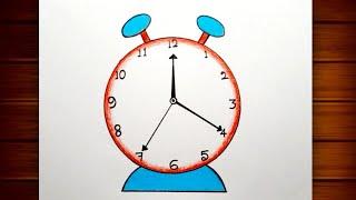 How to Draw a Clock Step by Step || Alarm Clock Drawing Easy || Easy Clock Drawing for Beginners..