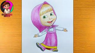 How to draw Masha in cute dress from Masha and the Bear | Drawing Masha and the Bear Step by Step