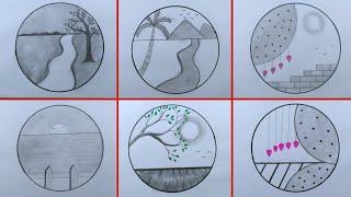 Easy 6 Circle Scenery Drawing Ideas / Pencil Drawing