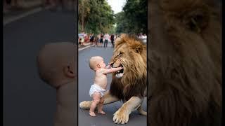 Lion vs cute baby short video  part 2 #love #music #happyboy #animals #wildlife #lion #funny