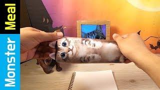 Cat shaped pencil case & roll cake [fictional video] | Monster Meal ASMR sounds | Kluna Tik style