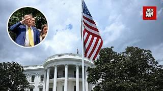 Trump celebrates raising two White House flagpoles