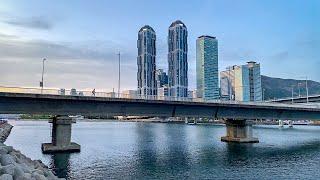 [4K] Walk around Gwangalli Beach in Busan City on a windy evening Korea Tour 바람부는 저녁 부산 광안리 해변을 걷다